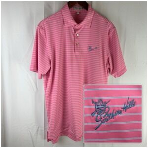 Peter Millar Summer Comfort Shirt M Pink Blue Mens Striped Southern Hills Golf